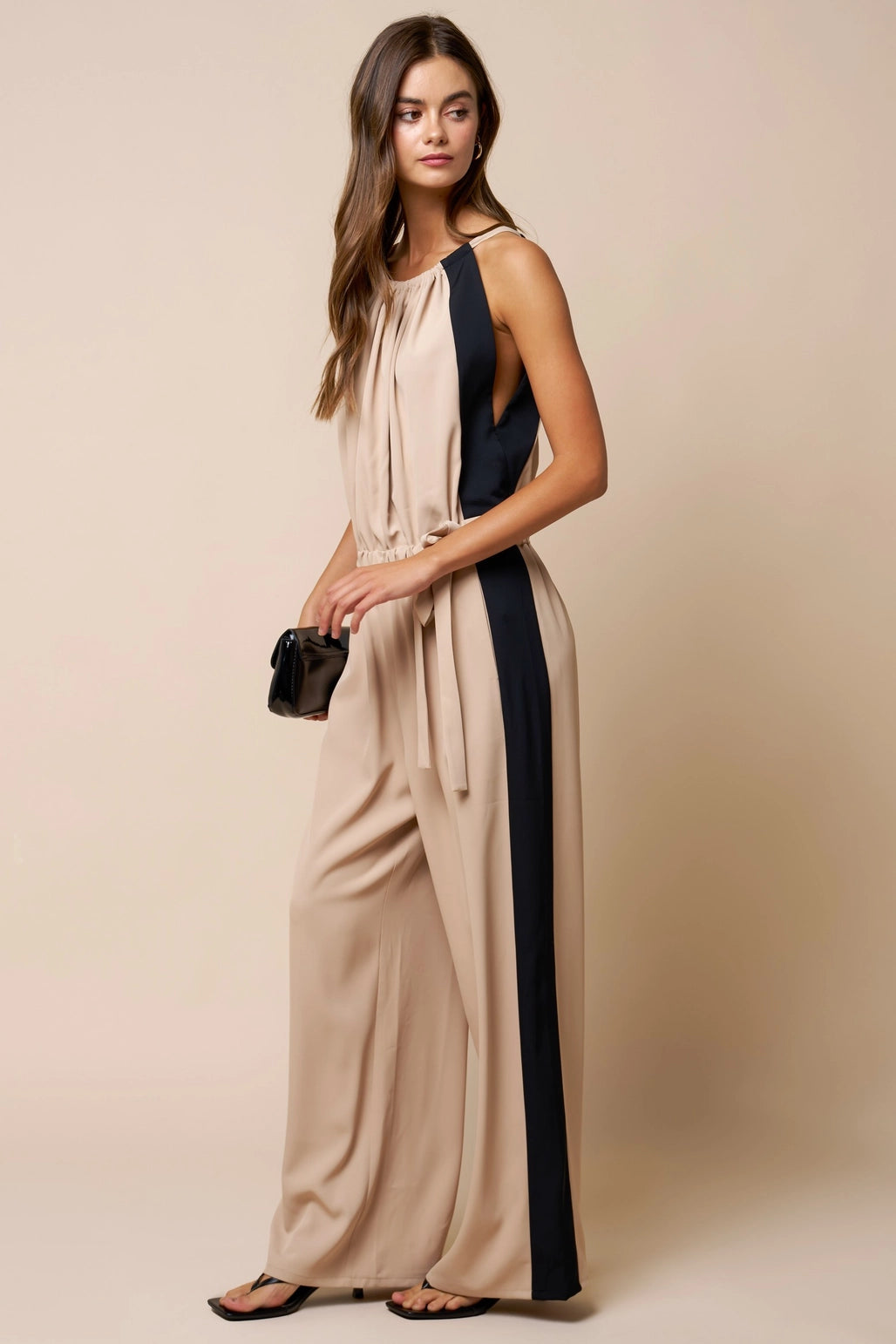 Tie-Waist Wide Leg Jumper - Tan