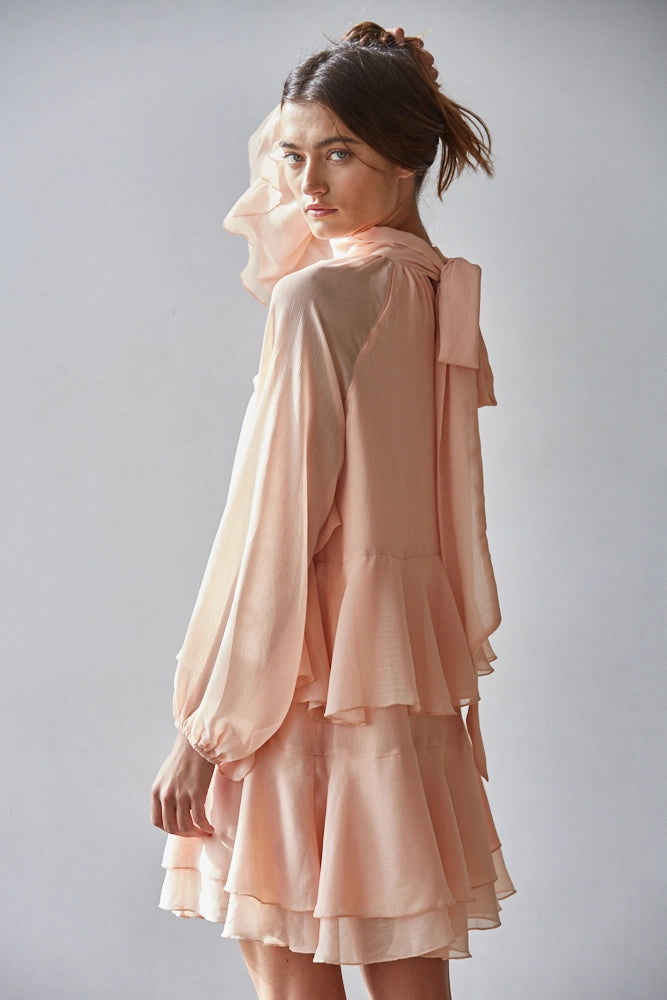 Chiffon Ruffled Mock Neck Mini