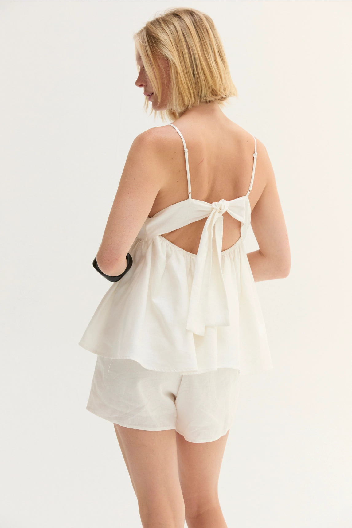 Isla Linen Blend Tie-Back Babydoll Top