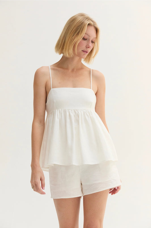 Isla Linen Blend Tie-Back Babydoll Top