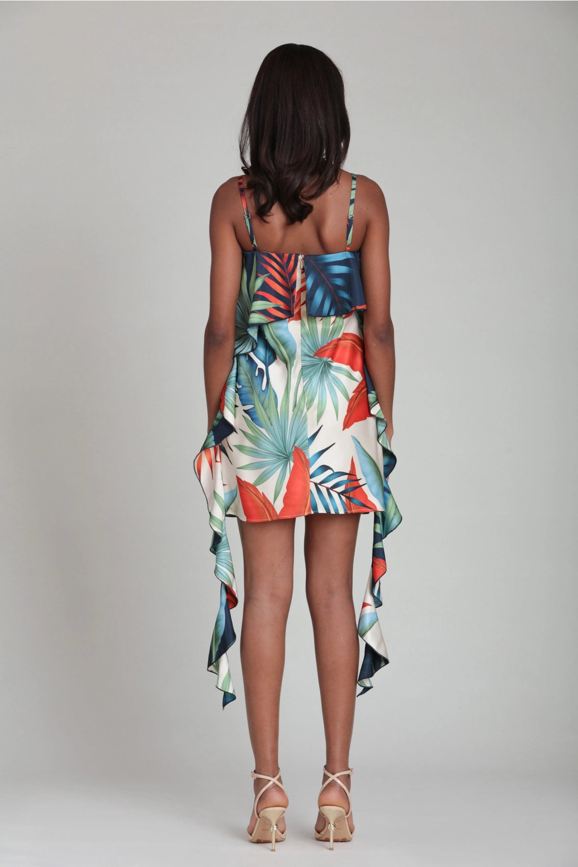 Tropical Asymmetric Drape Mini Dress