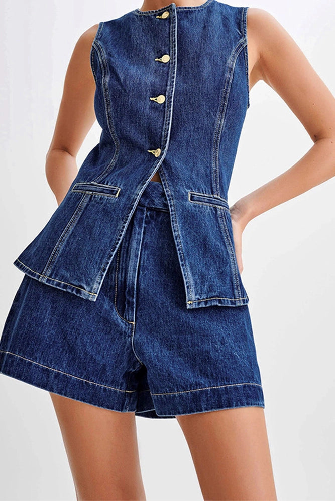 Denim Top and Shorts Set