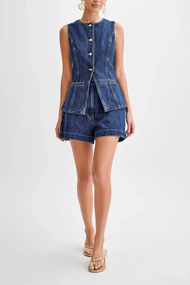 Denim Top and Shorts Set