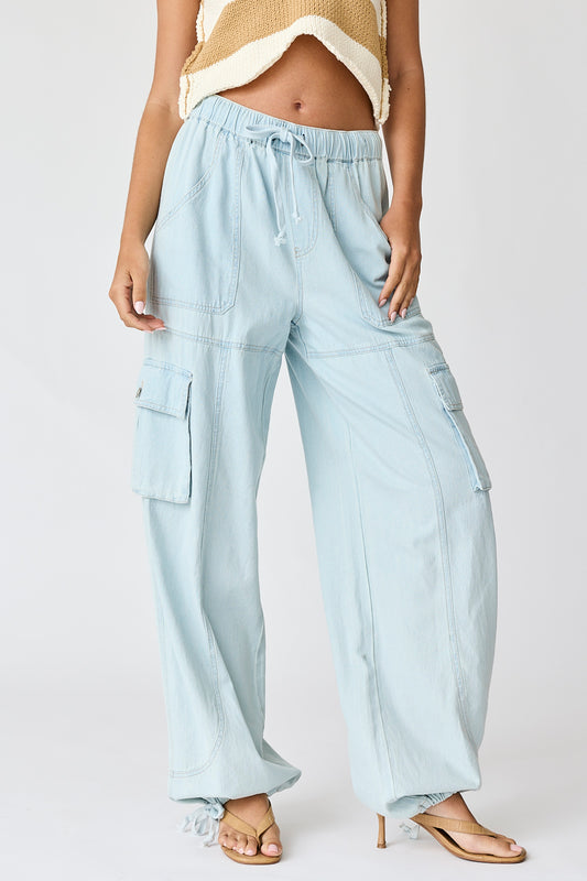 Willow Wide Leg Denim Cargo Pants