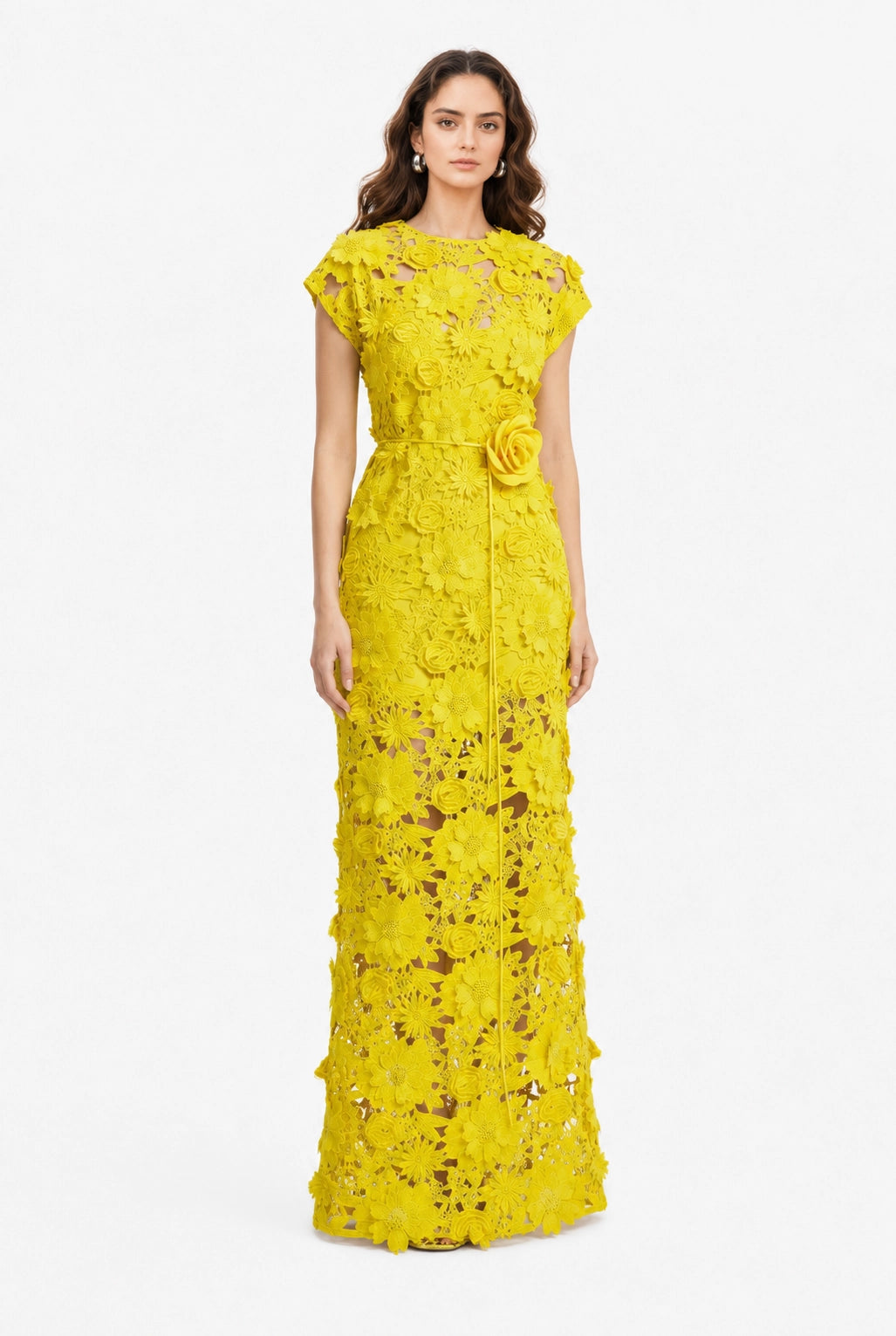 Floral Lace Tie-Waist Maxi Dress
