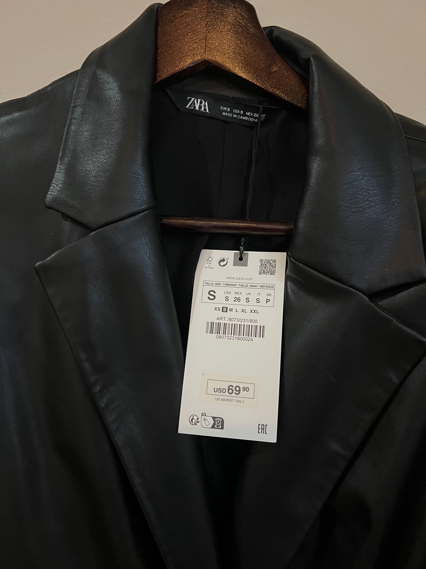 Zara Faux LEATHER VEGAN MINI BELTED DRESS- Black