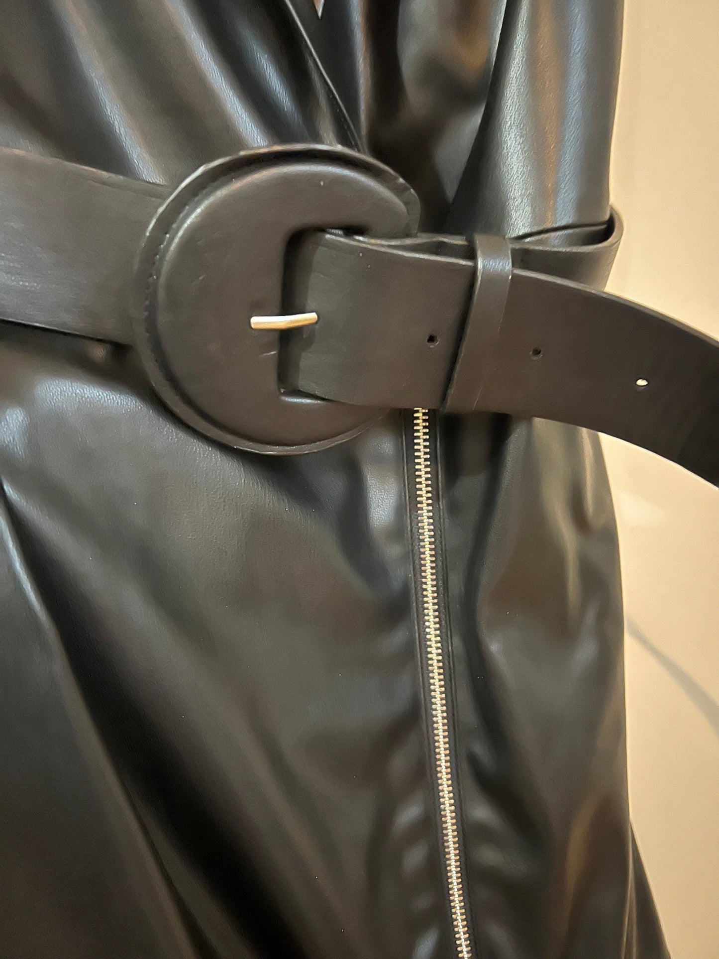 Zara Faux LEATHER VEGAN MINI BELTED DRESS- Black