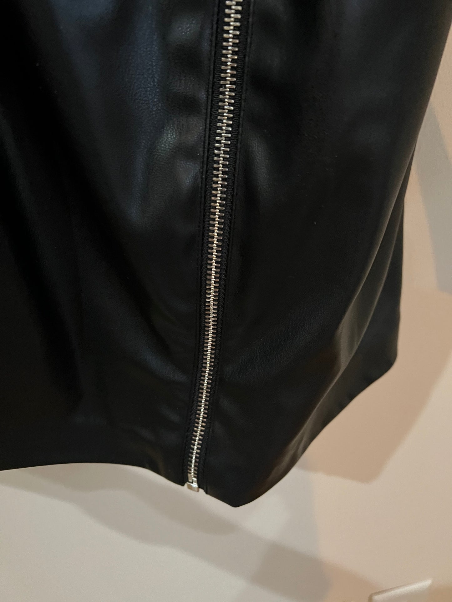 Zara Faux LEATHER VEGAN MINI BELTED DRESS- Black