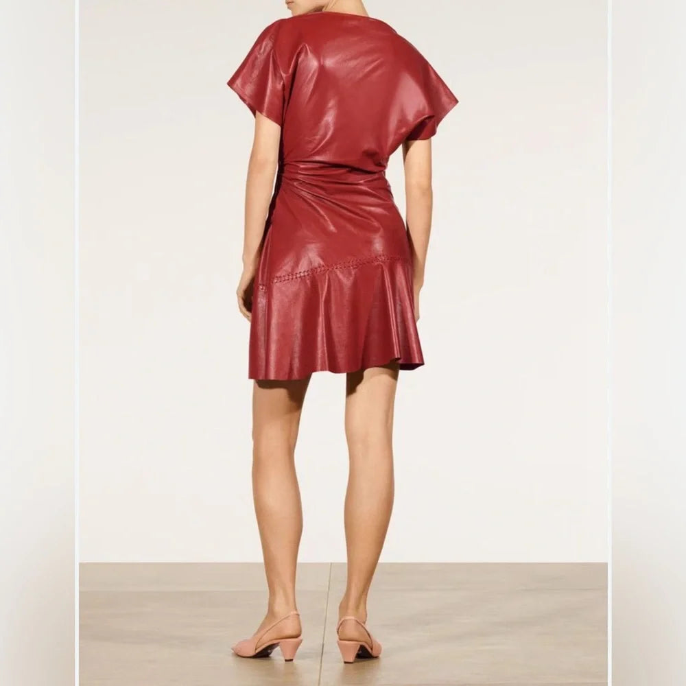 Zara Studio GENUINE Leather Dress with Side Zipper Accent and Draping