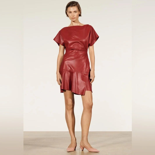Zara Studio GENUINE Leather Dress with Side Zipper Accent and Draping
