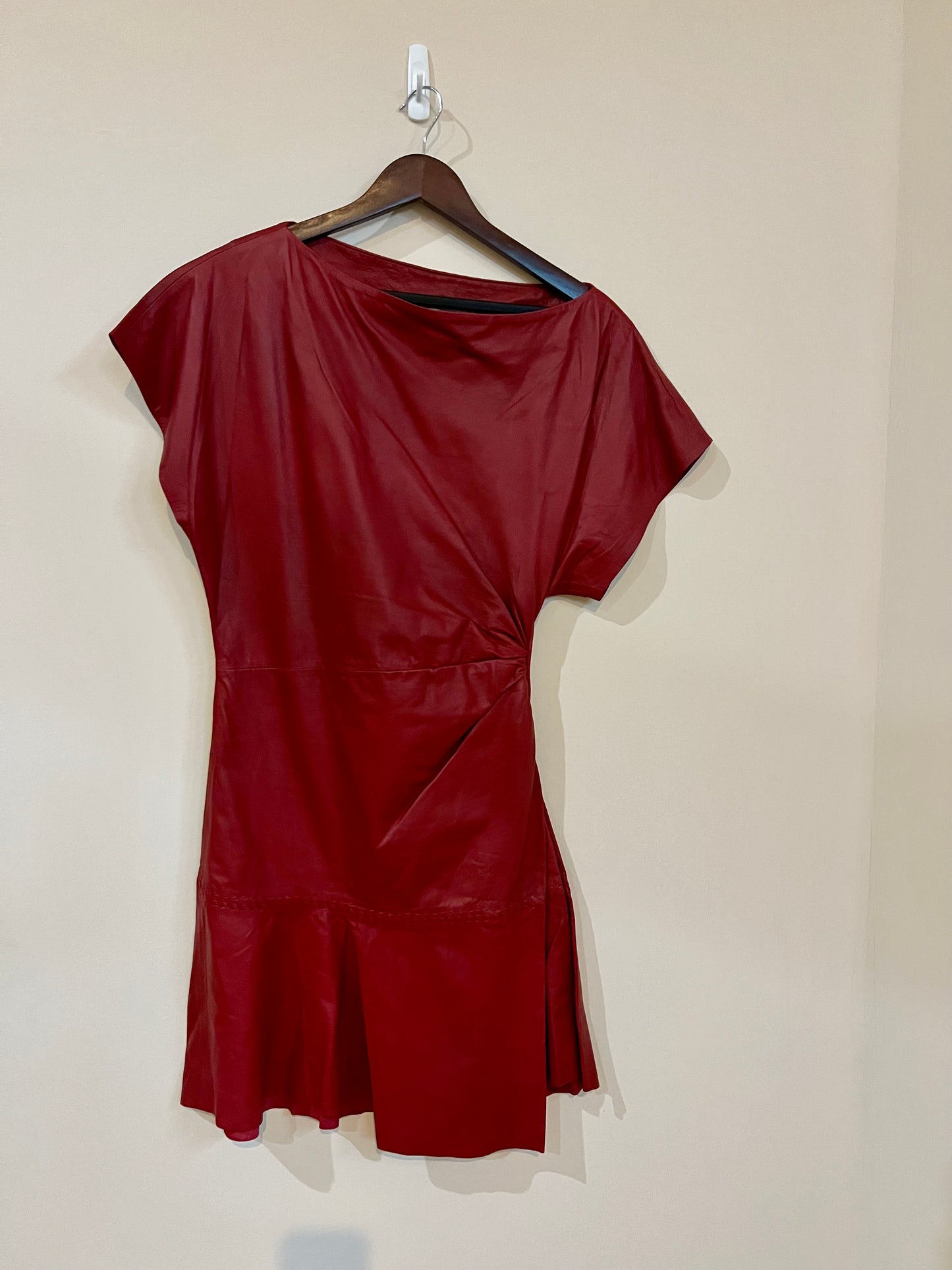Zara Studio GENUINE Leather Dress with Side Zipper Accent and Draping