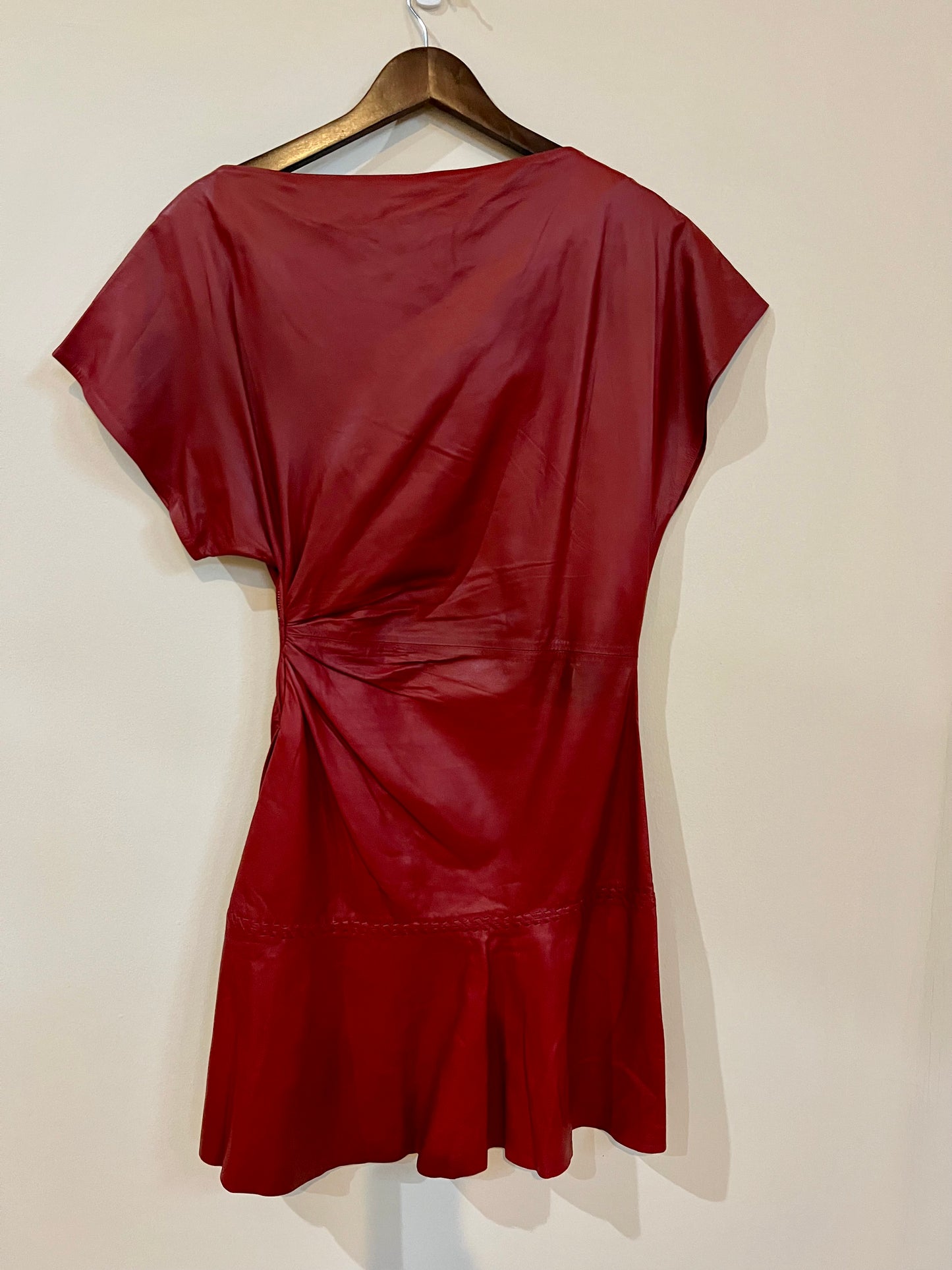 Zara Studio GENUINE Leather Dress with Side Zipper Accent and Draping