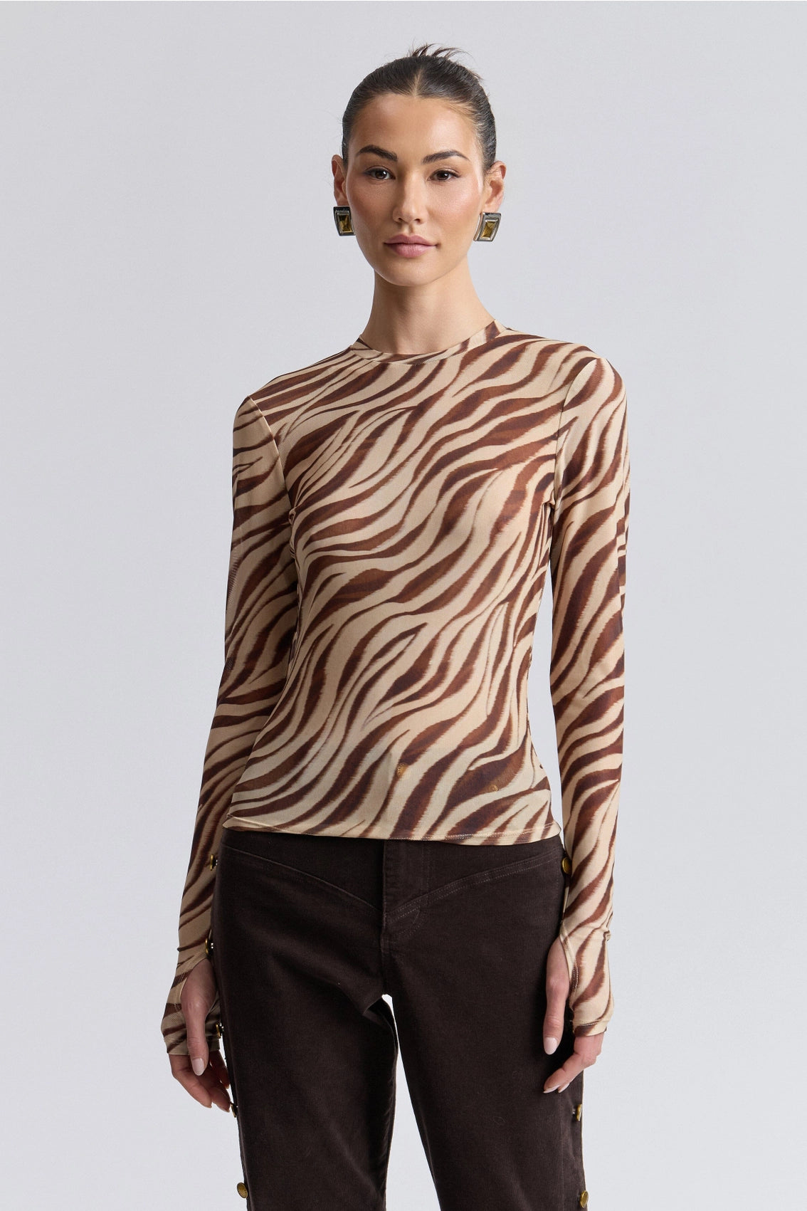 Zebra Stretch Mesh Thumbhole Top
